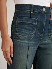 Petite Patch-Pocket Flared Jeans Mid Blue | Womens