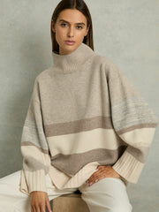 Wool Funnel-Neck Striped Jumper Neutral | Womens