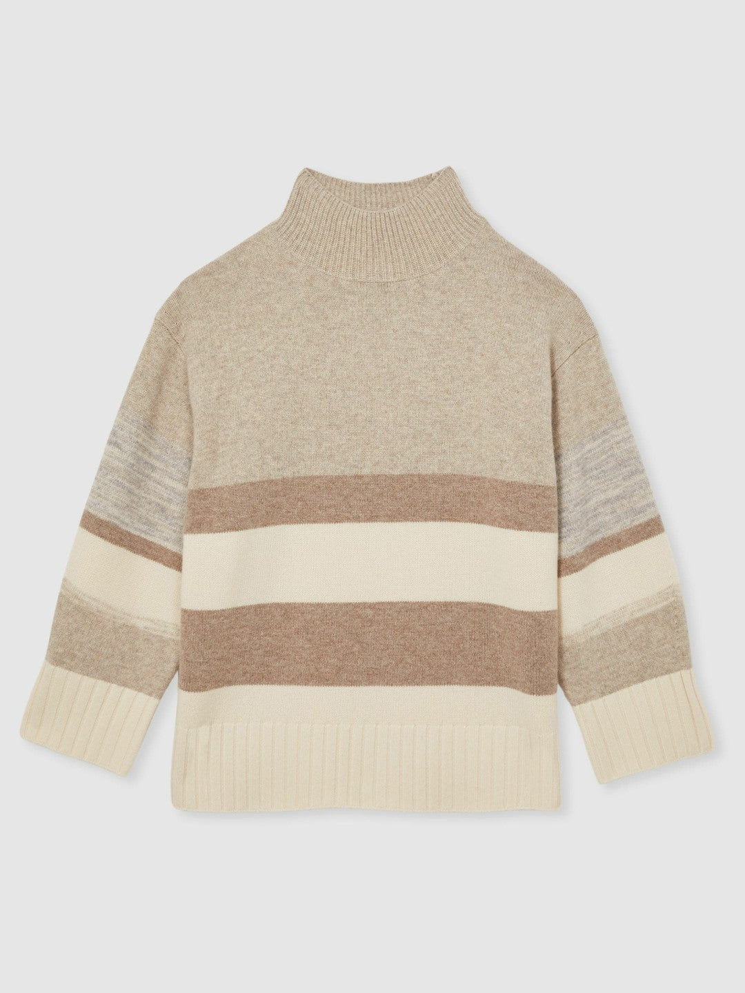 Wool Funnel-Neck Striped Jumper Neutral | Womens