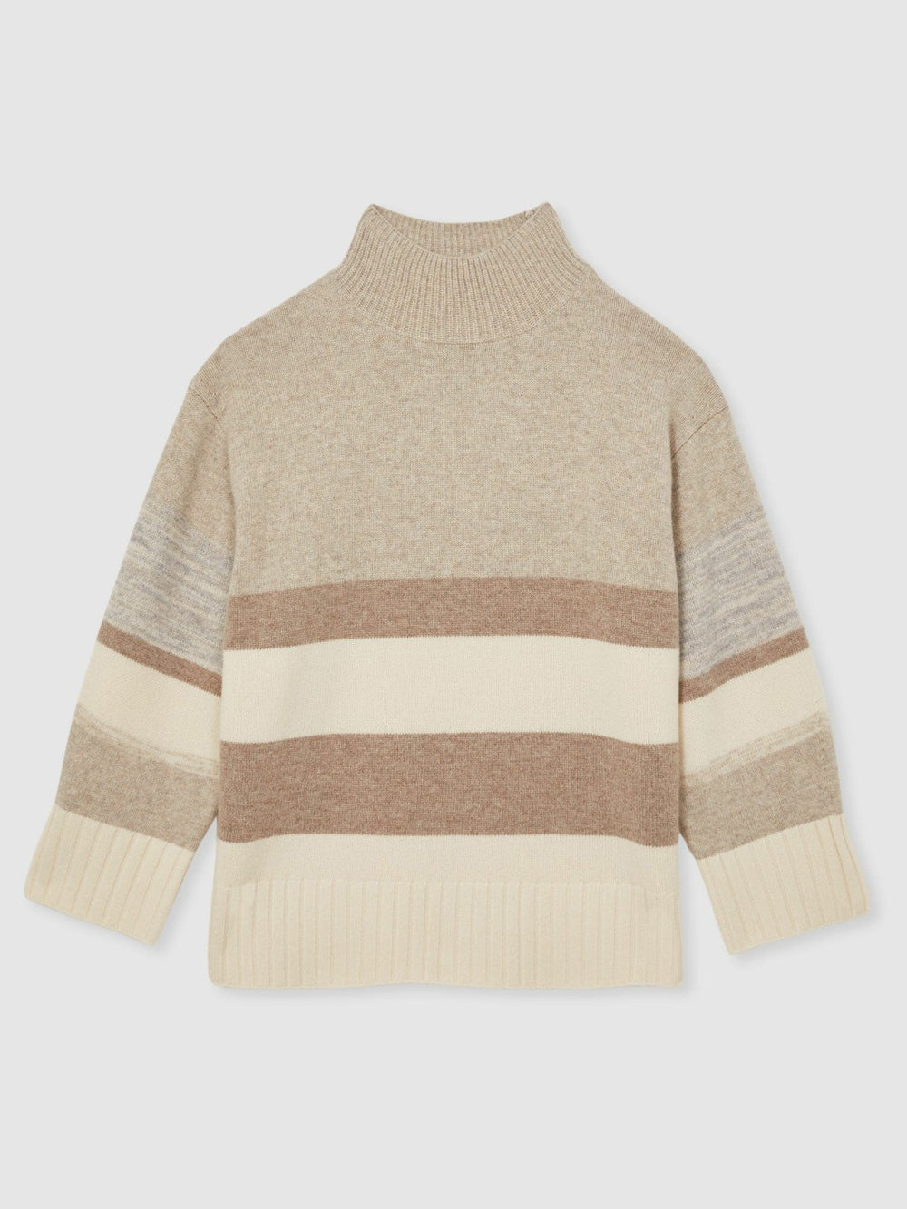 Wool Funnel-Neck Striped Jumper Neutral | Womens