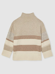 Wool Funnel-Neck Striped Jumper Neutral | Womens