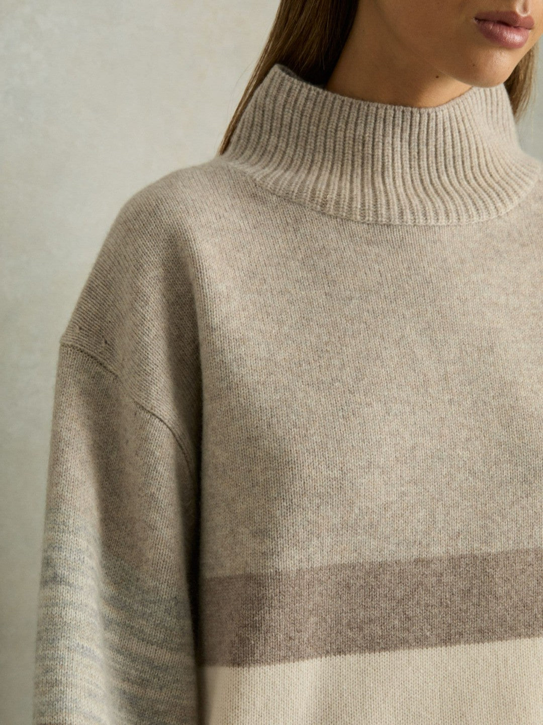 Wool Funnel-Neck Striped Jumper Neutral | Womens
