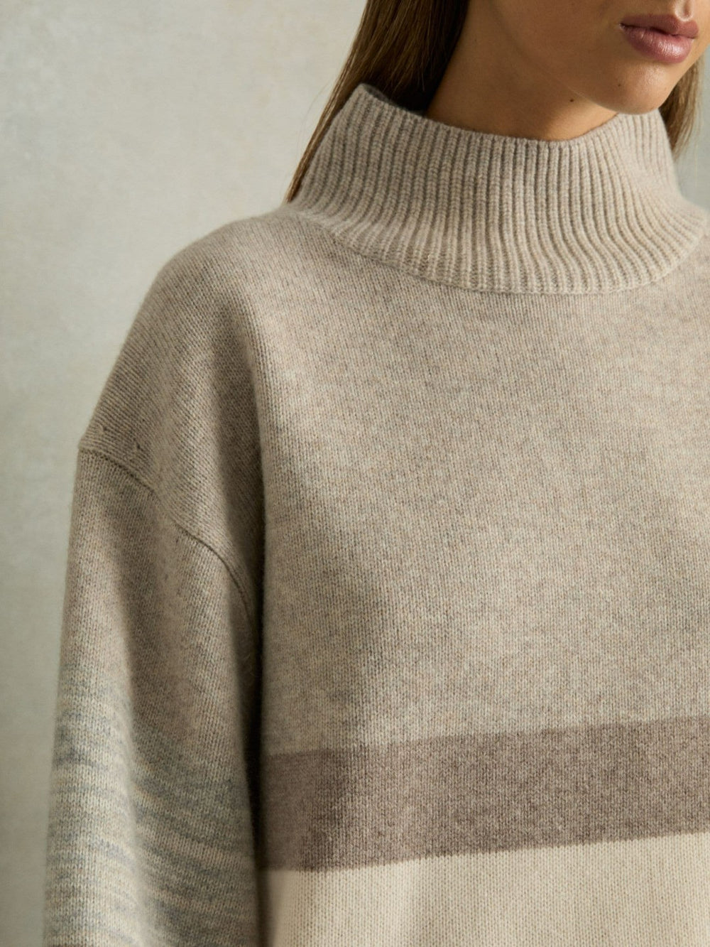 Wool Funnel-Neck Striped Jumper Neutral | Womens