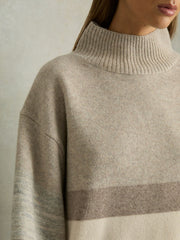 Wool Funnel-Neck Striped Jumper Neutral | Womens