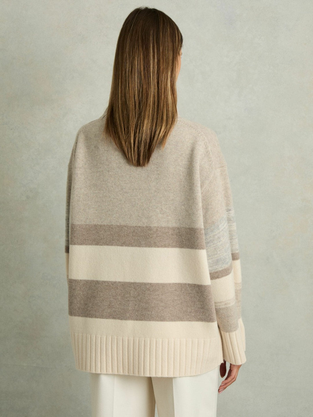 Wool Funnel-Neck Striped Jumper Neutral | Womens