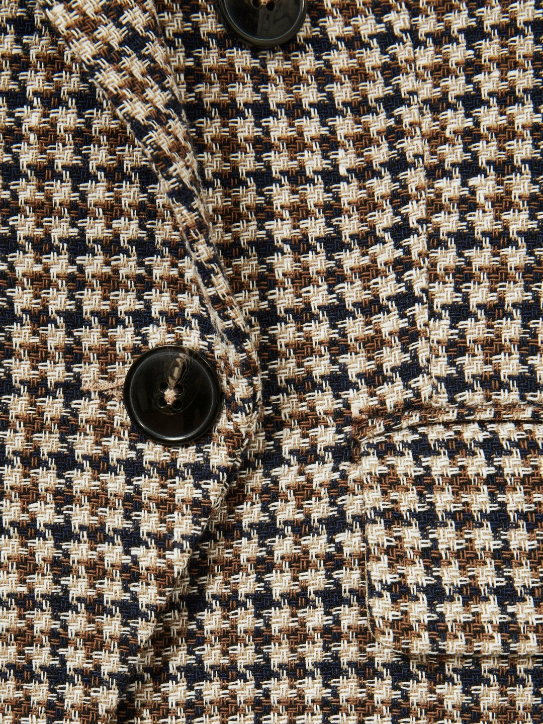 Petite Cotton-Linen Double-Breasted Houndstooth-Check Blazer Navy Neutral Check | Womens