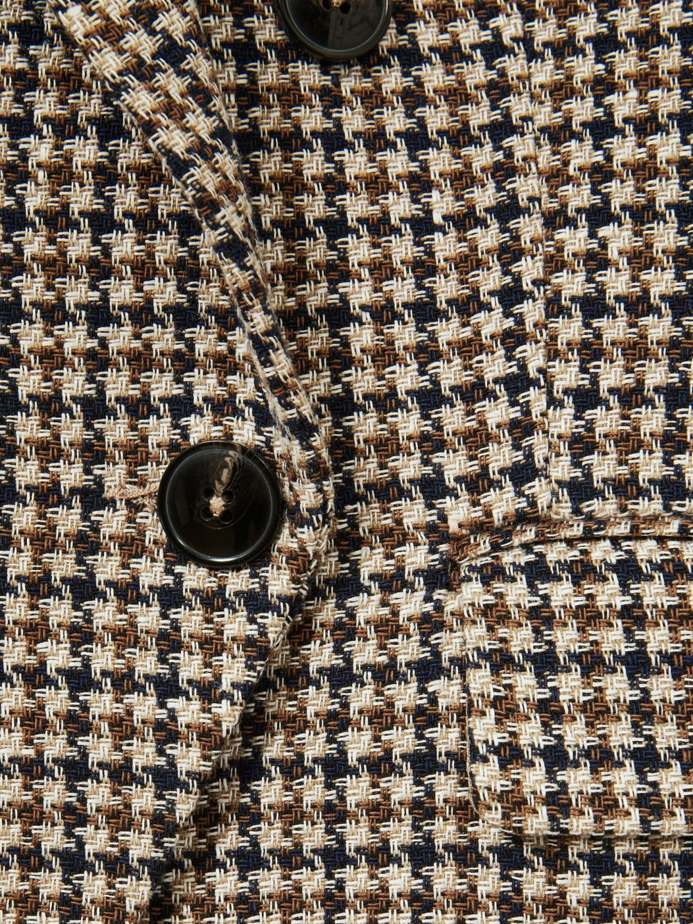 Petite Cotton-Linen Double-Breasted Houndstooth-Check Blazer Navy Neutral Check | Womens