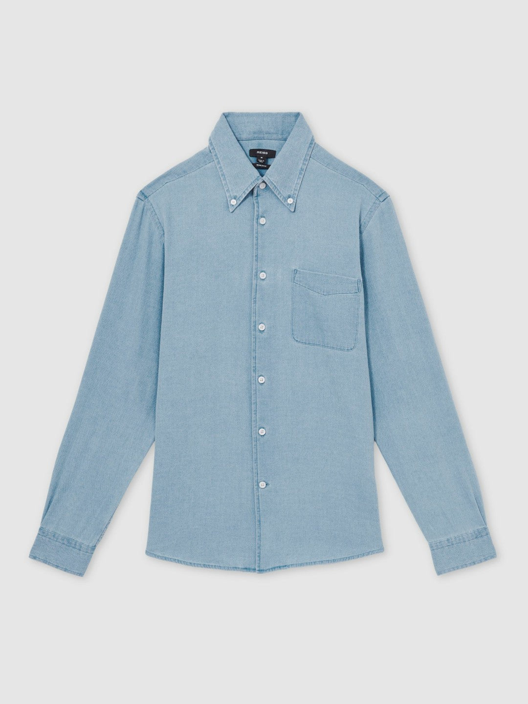 Cotton-Piqué Button-Down Chambray Shirt Washed Blue | Mens