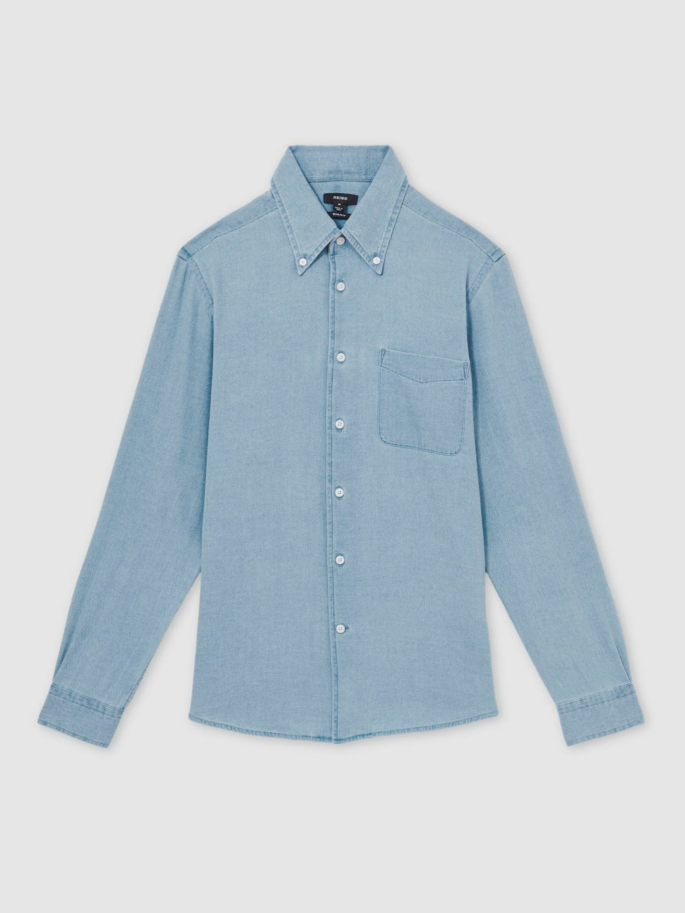 Cotton-Piqué Button-Down Chambray Shirt Washed Blue | Mens