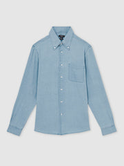 Cotton-Piqué Button-Down Chambray Shirt Washed Blue | Mens