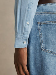 Cotton-Piqué Button-Down Chambray Shirt Washed Blue | Mens