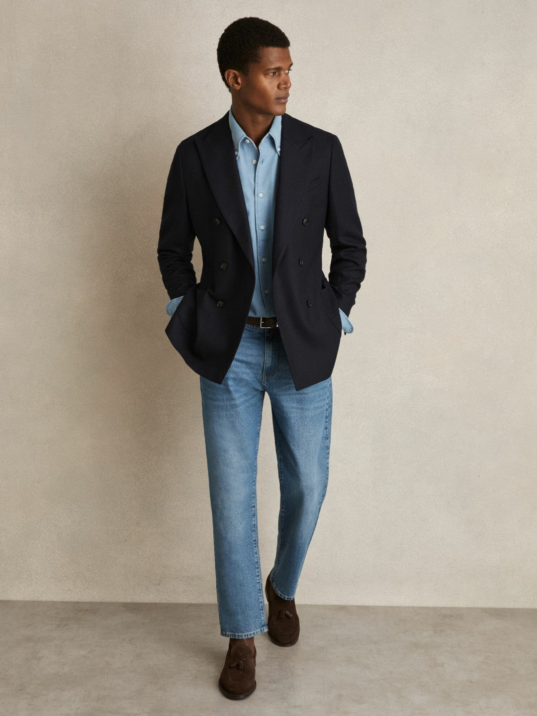Cotton-Piqué Button-Down Chambray Shirt Washed Blue | Mens