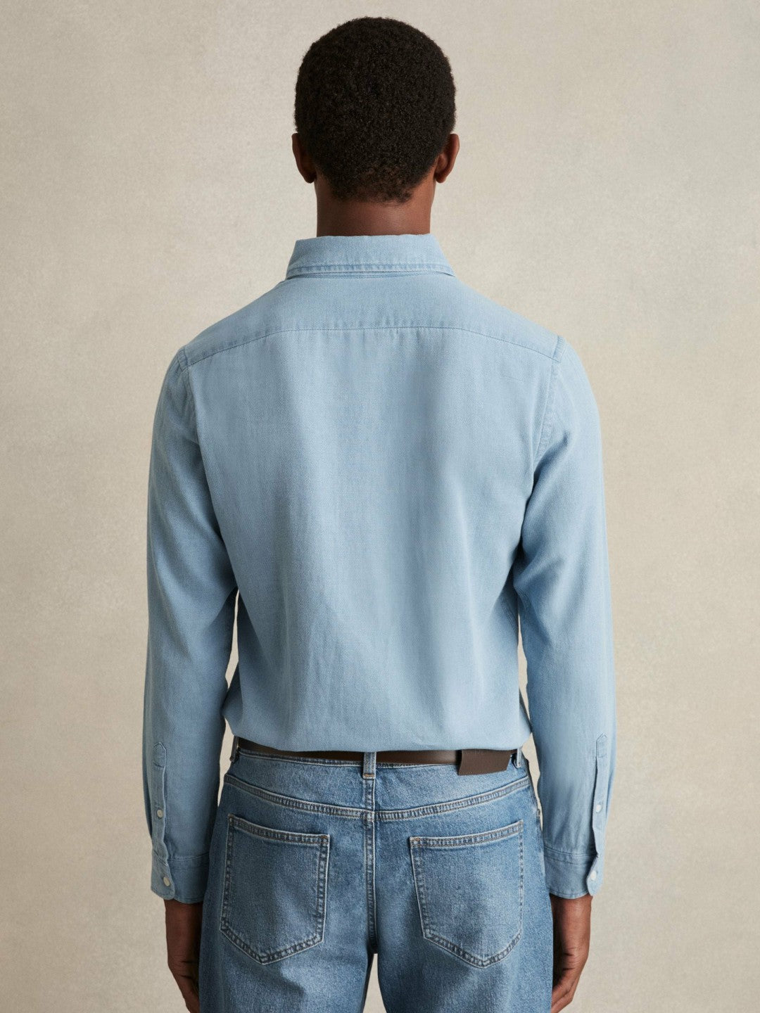 Cotton-Piqué Button-Down Chambray Shirt Washed Blue | Mens