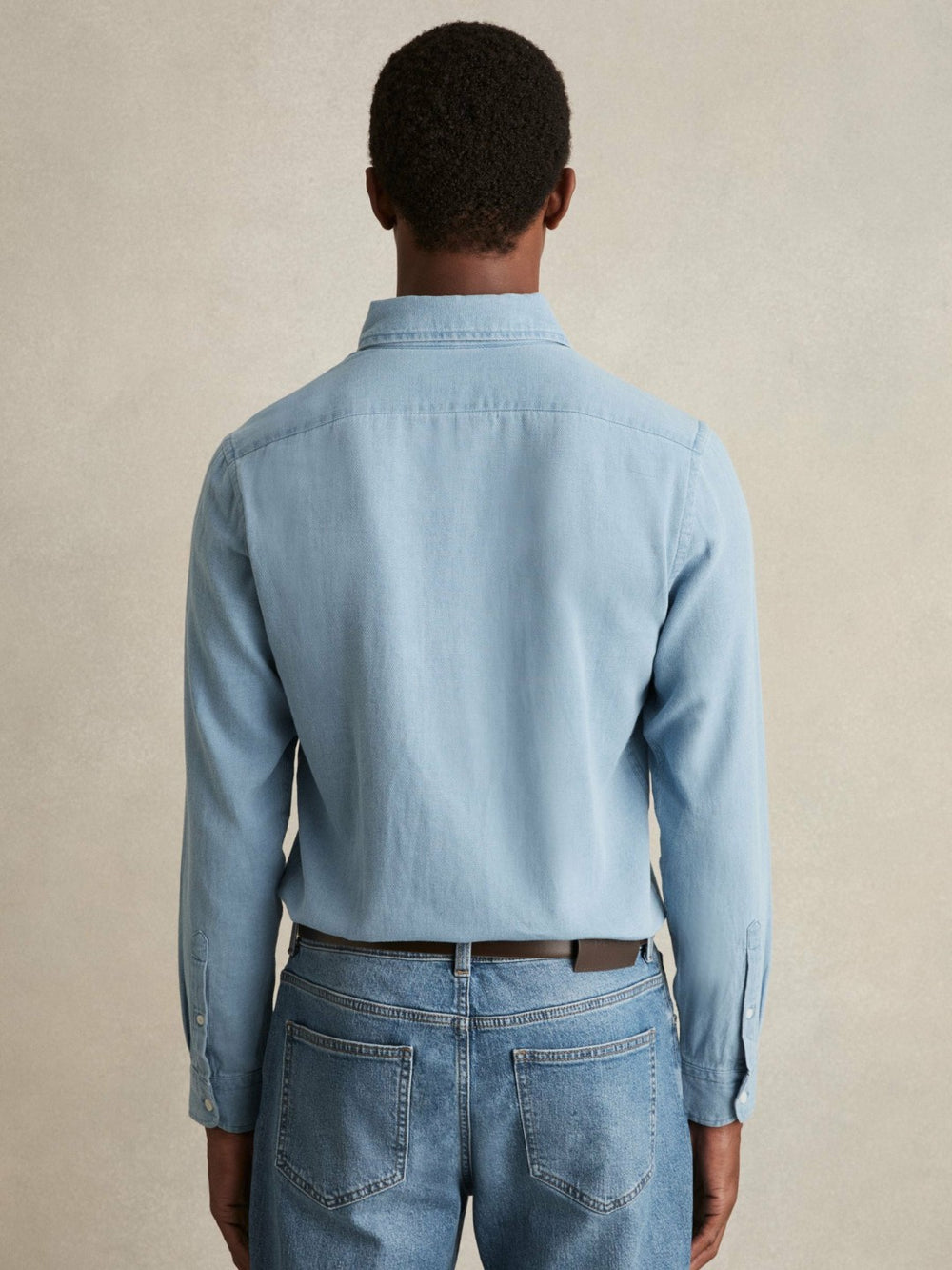 Cotton-Piqué Button-Down Chambray Shirt Washed Blue | Mens