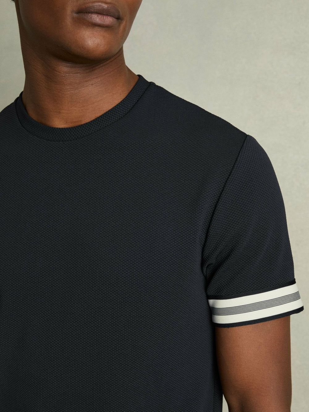 Tape-Cuff Textured T-Shirt Navy | Mens