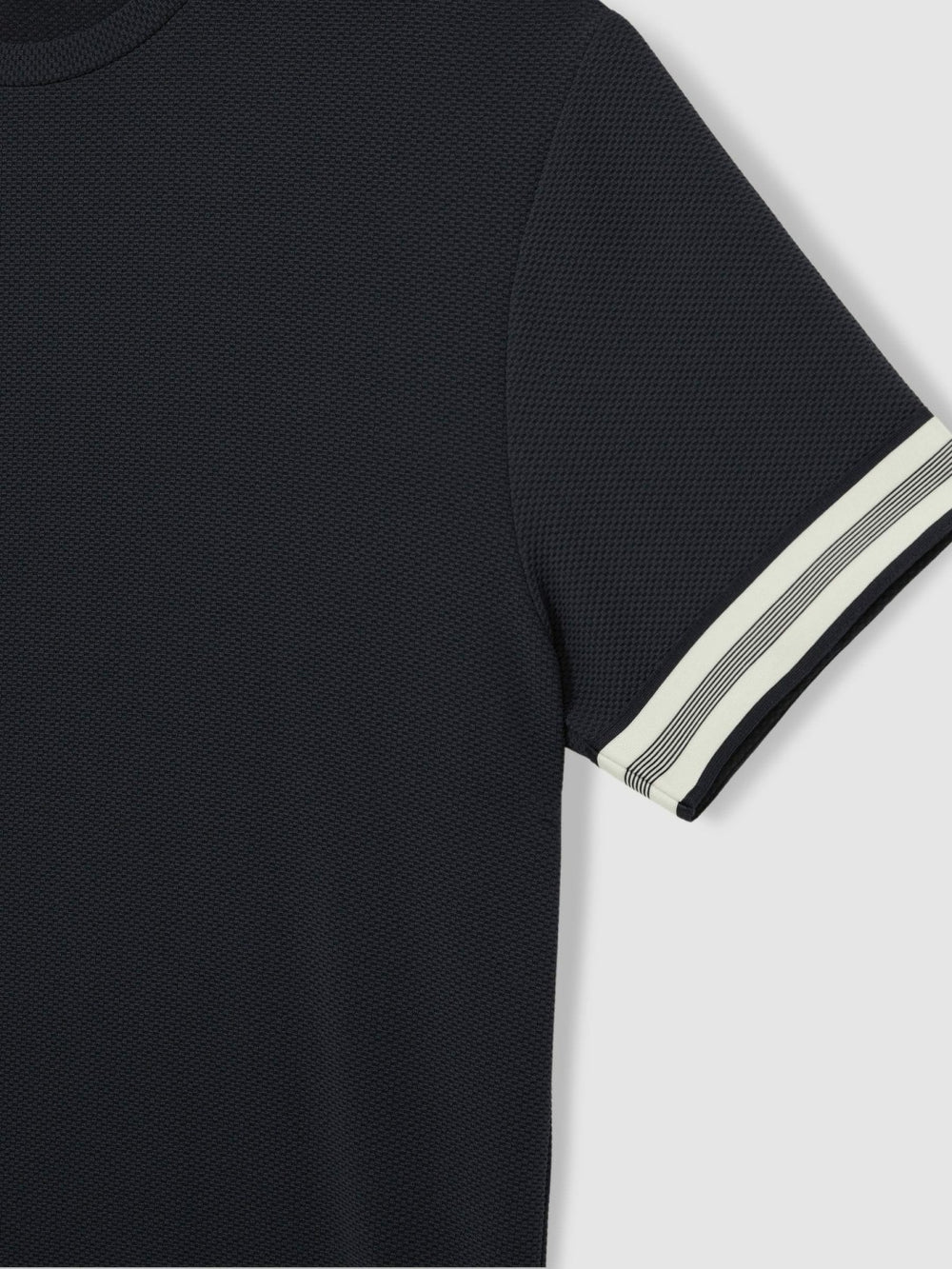 Tape-Cuff Textured T-Shirt Navy | Mens