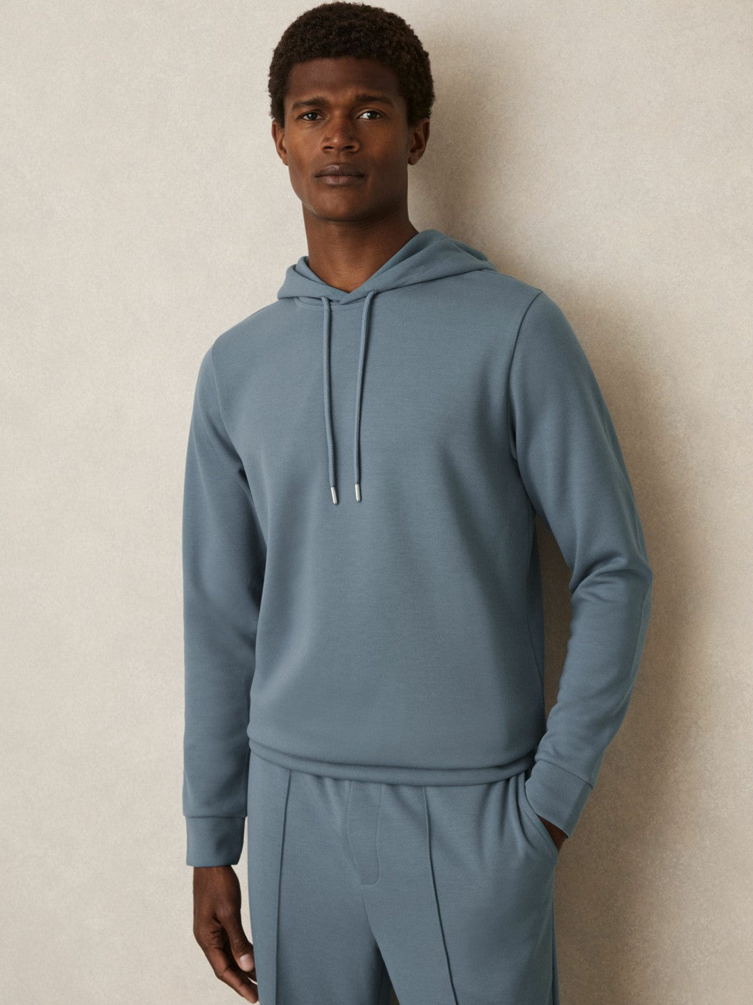 Interlock Jersey Drawstring Hoodie Airforce Blue | Mens