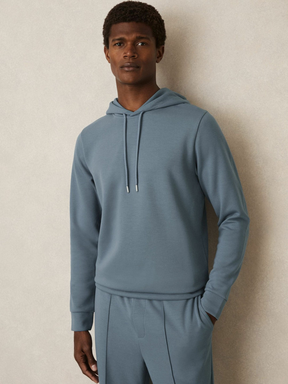 Interlock Jersey Drawstring Hoodie Airforce Blue | Mens