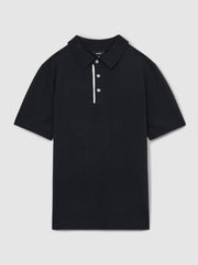 Contrast-Placket Polo Shirt With Cotton Navy | Mens