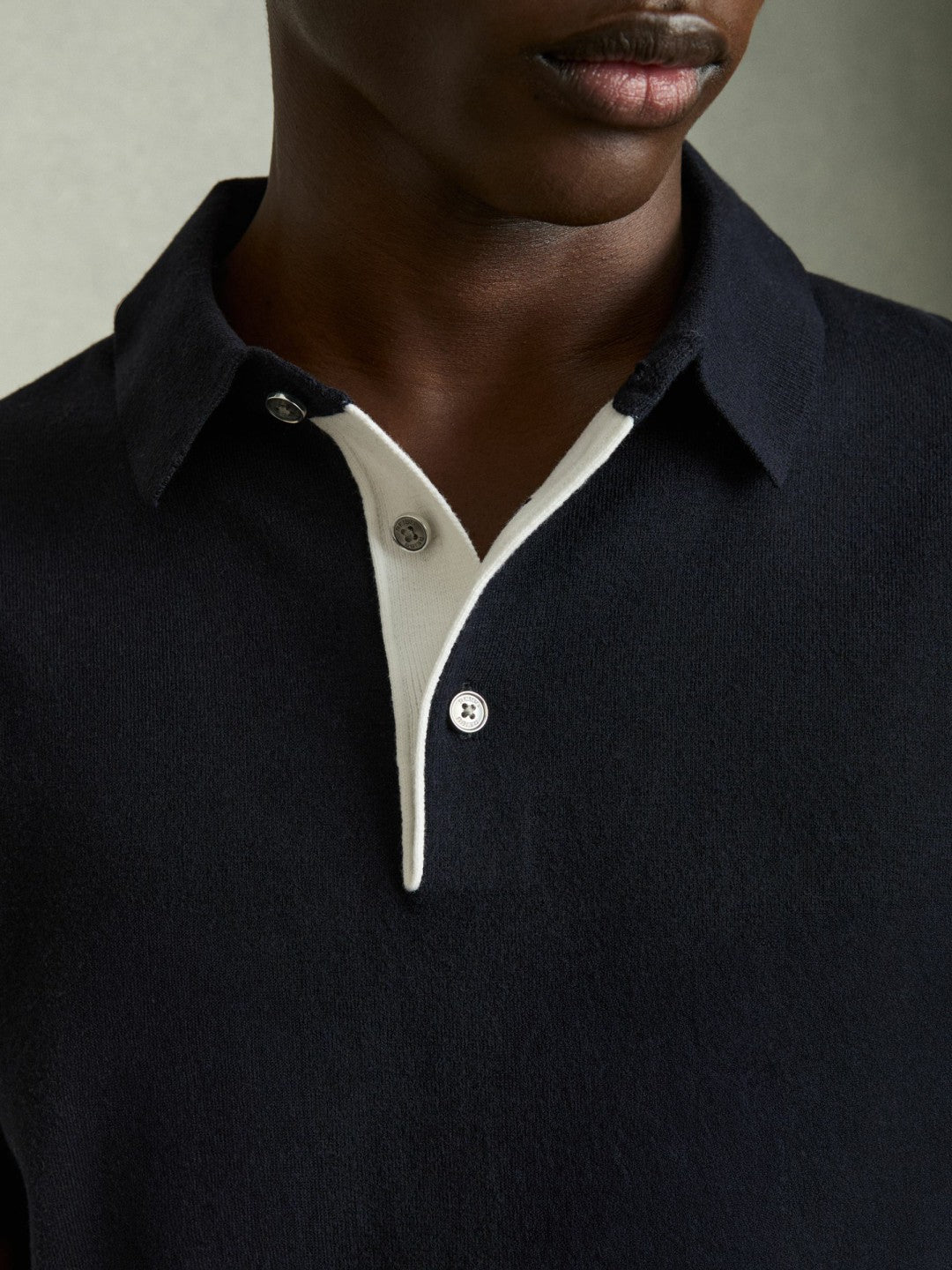 Contrast-Placket Polo Shirt With Cotton Navy | Mens