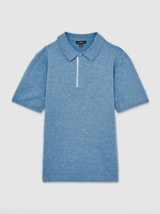 Contrast-Placket Polo Shirt With Cotton Blue | Mens