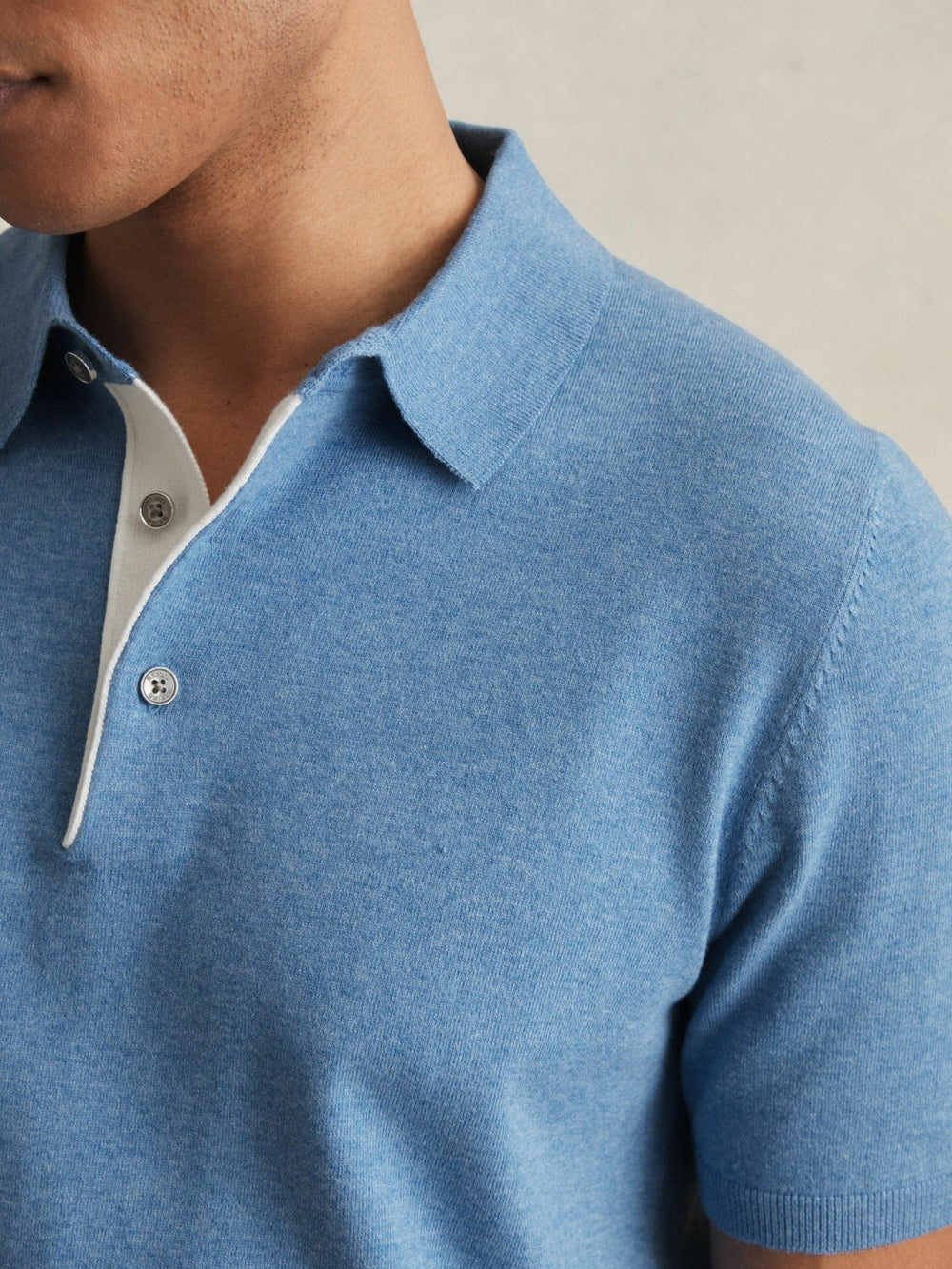 Contrast-Placket Polo Shirt With Cotton Blue | Mens