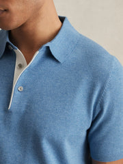 Contrast-Placket Polo Shirt With Cotton Blue | Mens