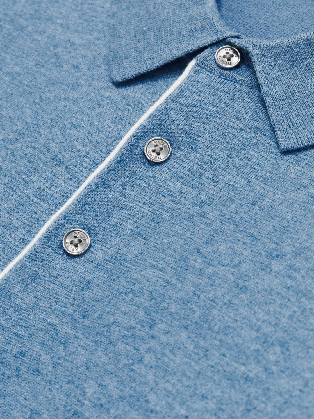 Contrast-Placket Polo Shirt With Cotton Blue | Mens