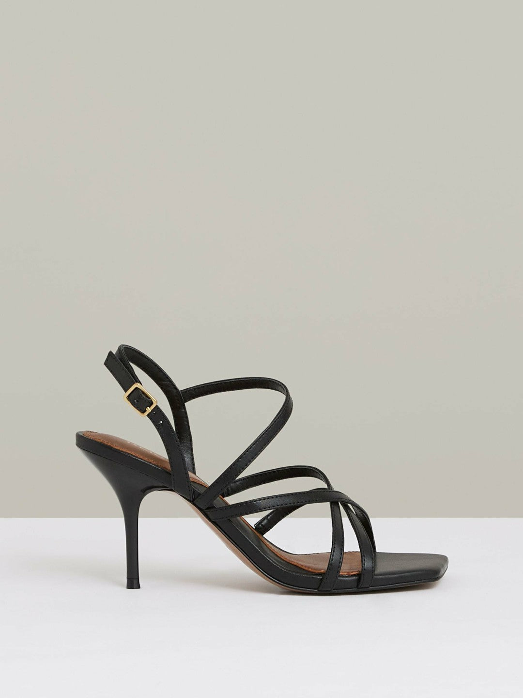 Leather Strappy Stiletto Sandals Black | Womens