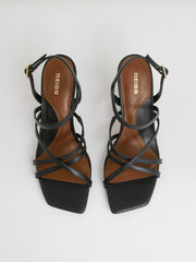 Leather Strappy Stiletto Sandals Black | Womens