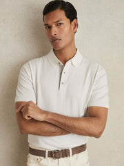Contrast-Placket Polo Shirt With Cotton White | Mens