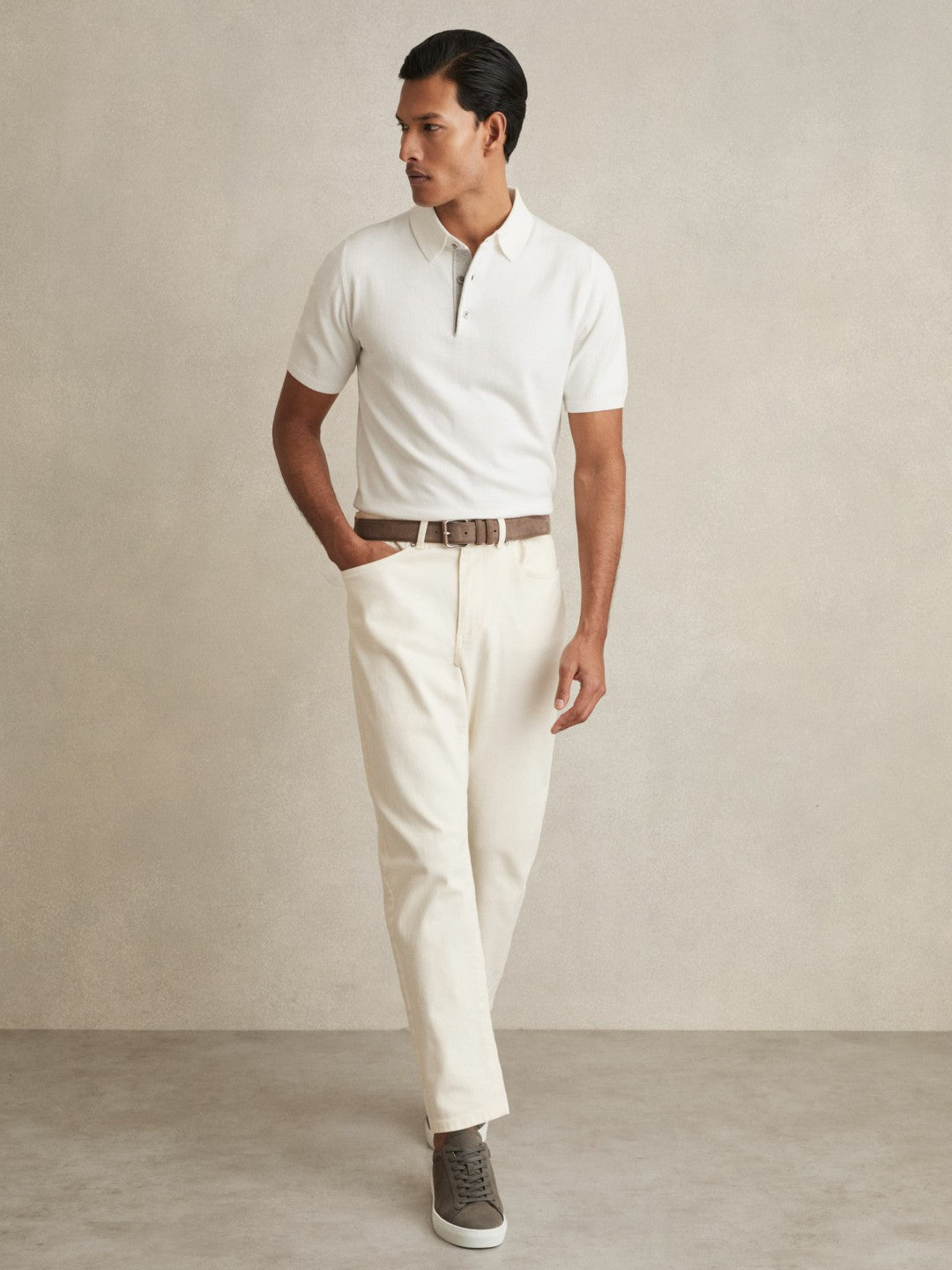 Contrast-Placket Polo Shirt With Cotton White | Mens