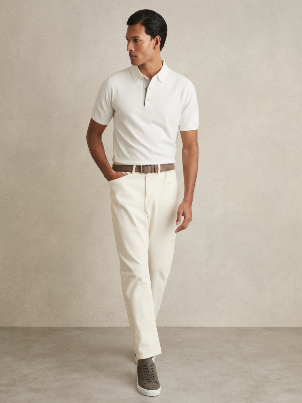 Contrast-Placket Polo Shirt With Cotton White | Mens