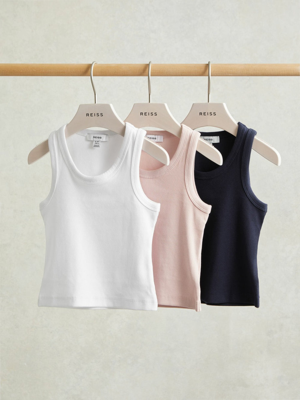 9-13 yrs Stretch-Cotton Ribbed Vest 3 Pack Multicolour | Children