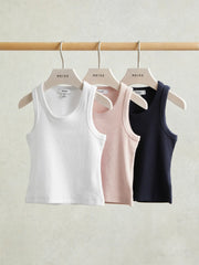 9-13 yrs Stretch-Cotton Ribbed Vest 3 Pack Multicolour | Children