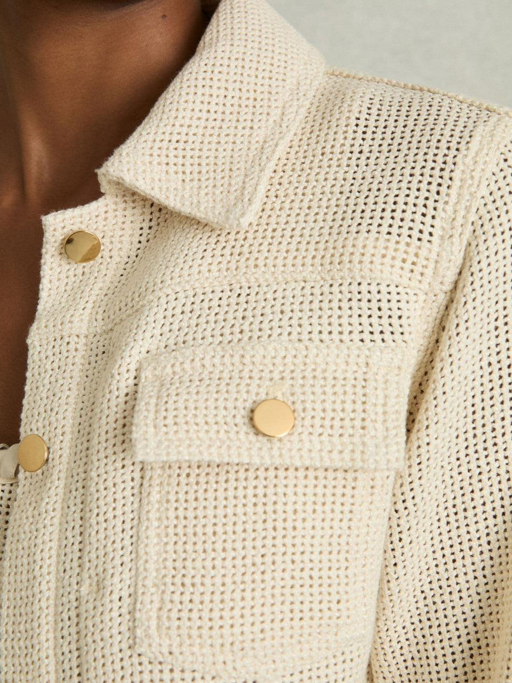 Cotton-Blend Textured Trucker Jacket Neutral | Womens