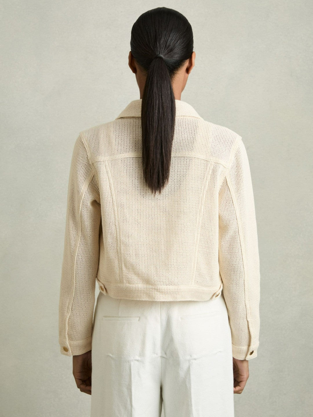 Cotton-Blend Textured Trucker Jacket Neutral | Womens