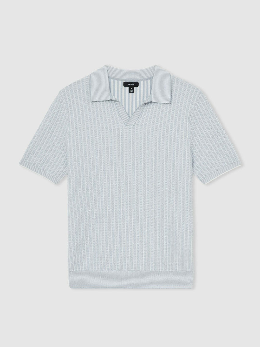 Open-Collar Textured Polo Shirt Soft Blue/White | Mens
