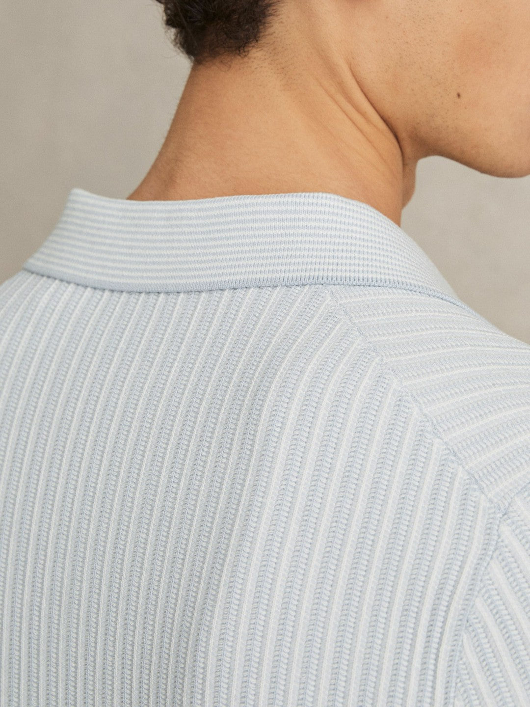 Open-Collar Textured Polo Shirt Soft Blue/White | Mens