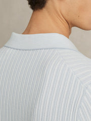 Open-Collar Textured Polo Shirt Soft Blue/White | Mens