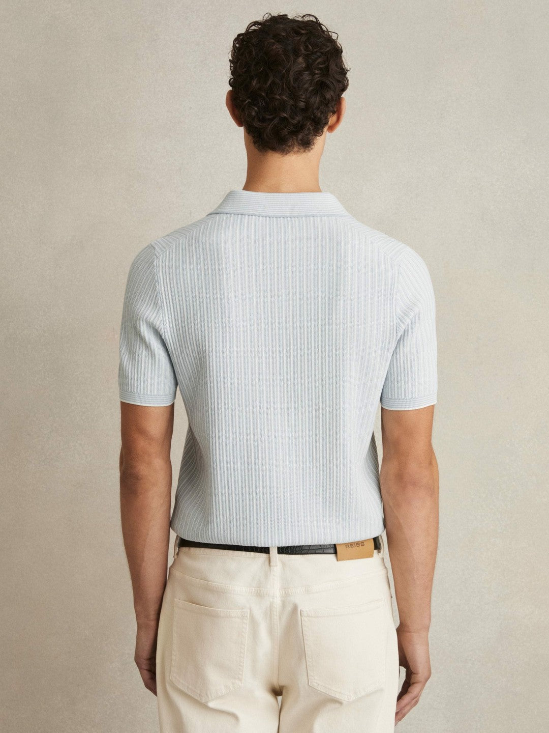 Open-Collar Textured Polo Shirt Soft Blue/White | Mens