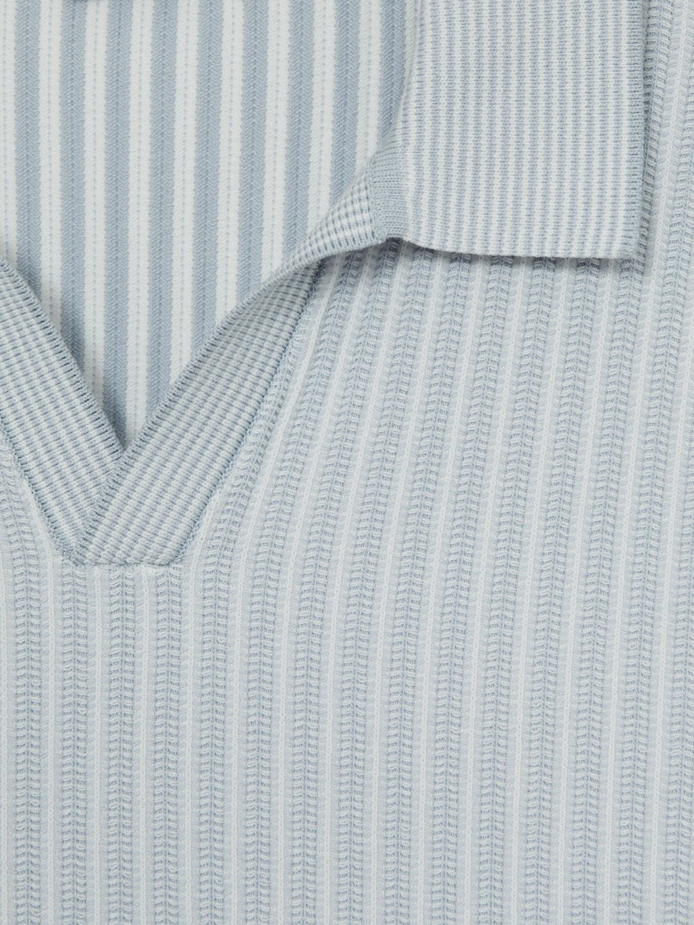 Open-Collar Textured Polo Shirt Soft Blue/White | Mens