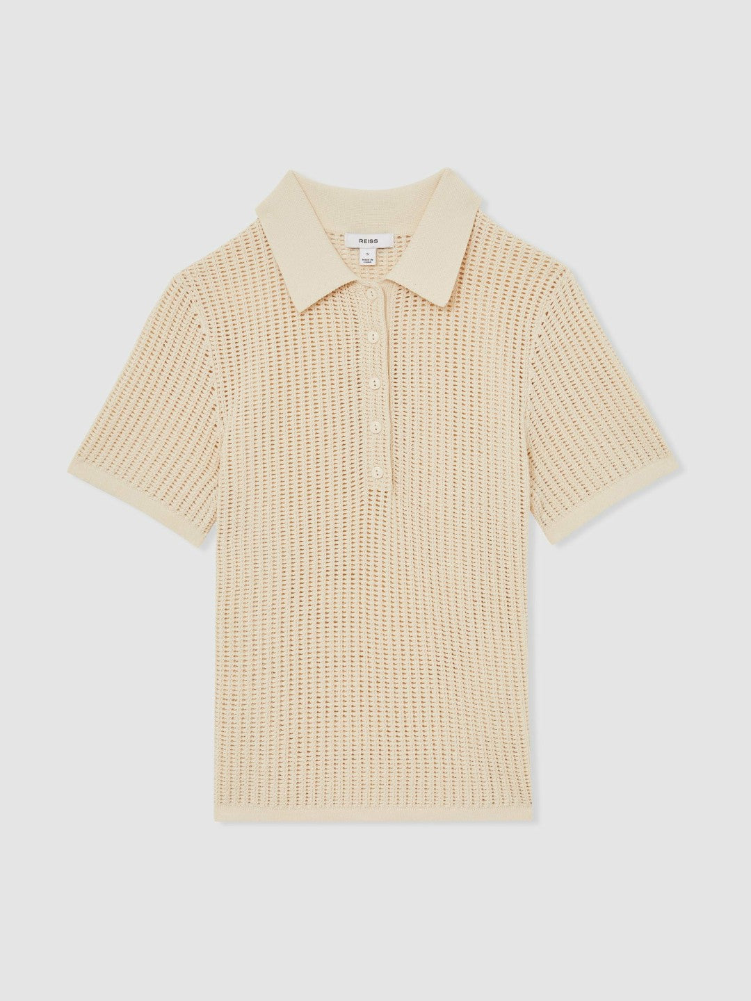Cotton-Blend Open-Knit Polo Shirt Ivory | Womens