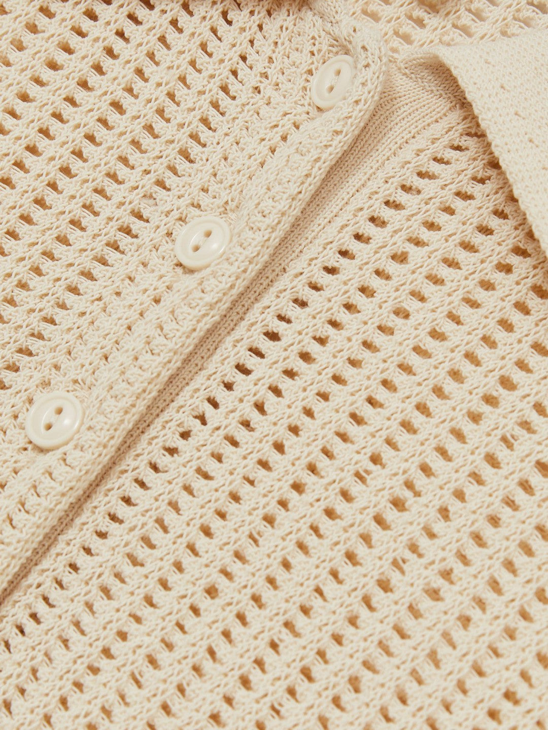 Cotton-Blend Open-Knit Polo Shirt Ivory | Womens