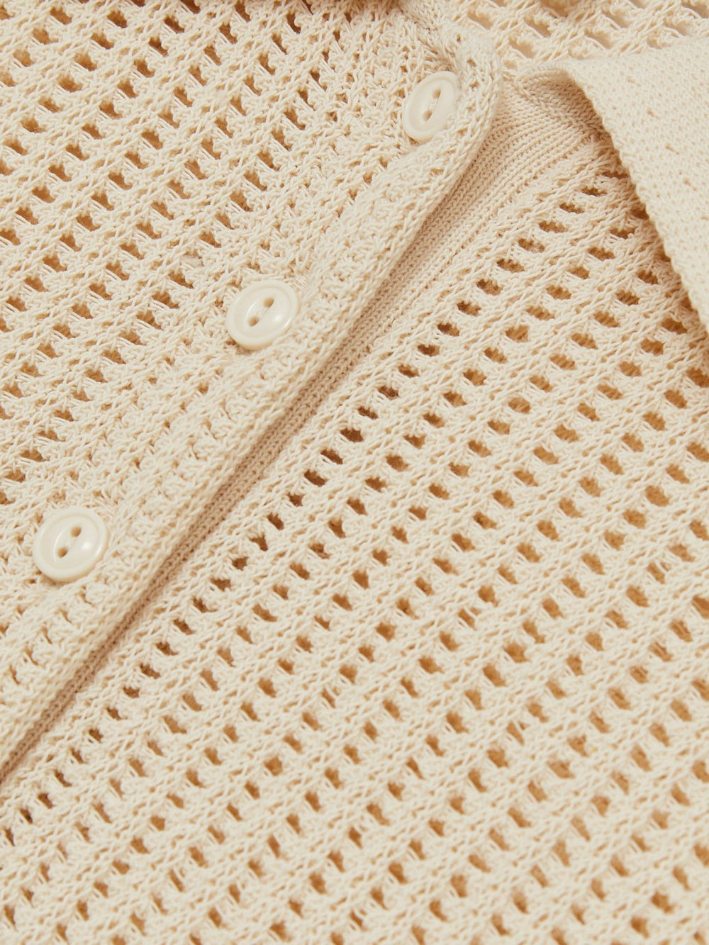 Cotton-Blend Open-Knit Polo Shirt Ivory | Womens