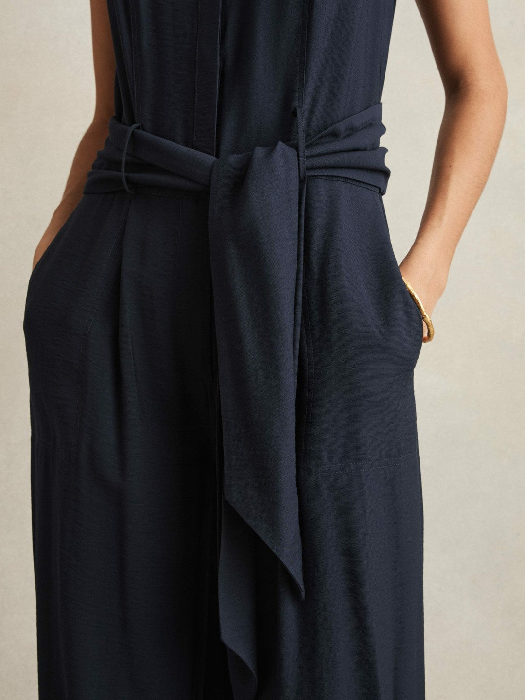 Wide-Leg Belted Jumpsuit Navy | Womens