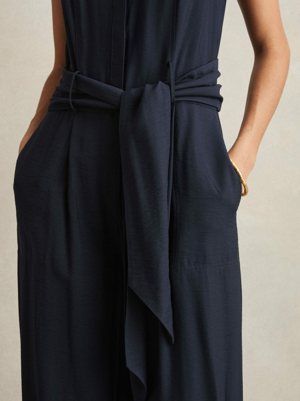 Wide-Leg Belted Jumpsuit Navy | Womens
