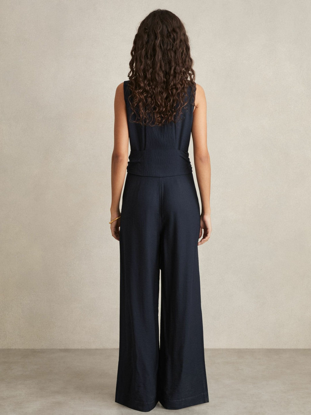 Wide-Leg Belted Jumpsuit Navy | Womens