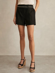 Linen Whipstitch Shorts Black | Womens