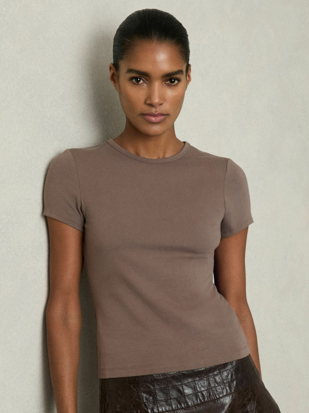 Stretch-Cotton Crew-Neck T-Shirt Mink | Womens